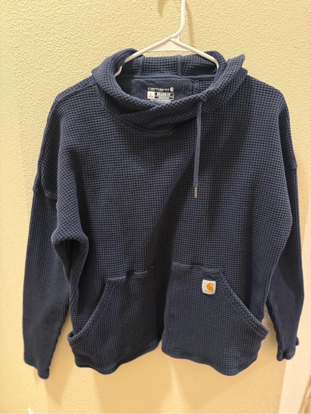 Carhartt Boys Navy Waffle-Knit Pullover Hoodie